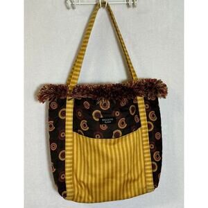 Bagolitas by Janice Cloth Purse Fringe Tapestry Gold Brown Circles Autumn